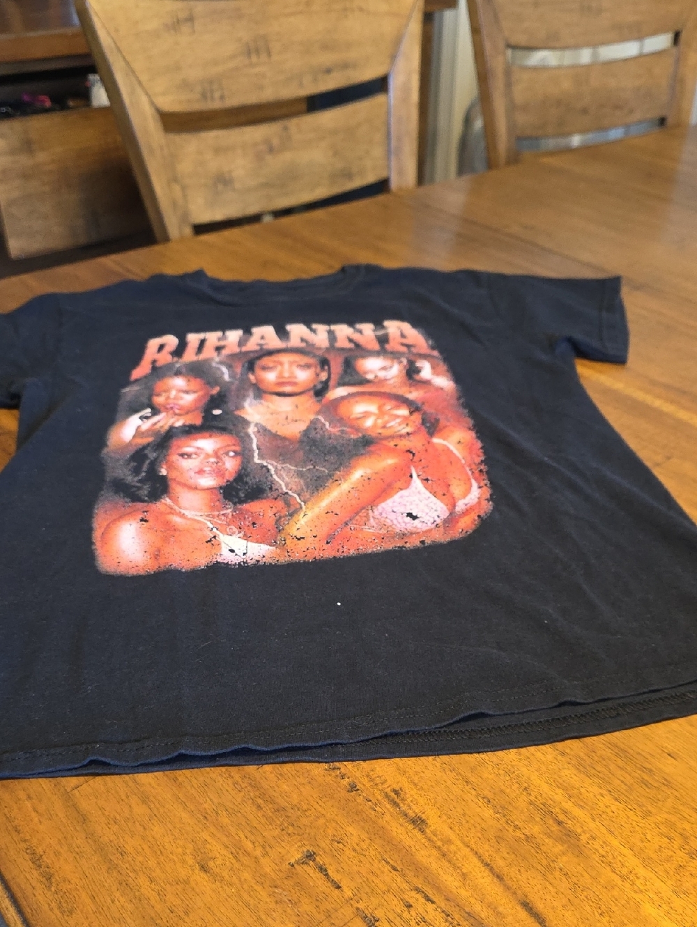 Rihanna Black Tee with Orange-Pink Band Graphic - Picture 7 of 8